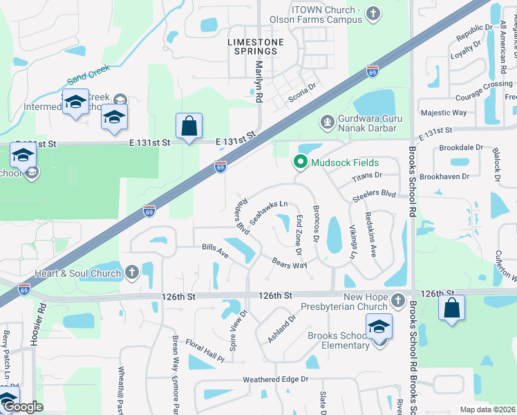map of restaurants, bars, coffee shops, grocery stores, and more near 12074 Seahawks Lane in Fishers