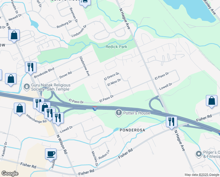 map of restaurants, bars, coffee shops, grocery stores, and more near 1166 Romona Place in Columbus