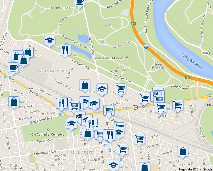 map of restaurants, bars, coffee shops, grocery stores, and more near 4276 Viola Street in Philadelphia