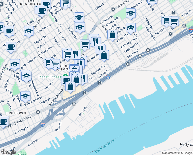 map of restaurants, bars, coffee shops, grocery stores, and more near 2723 East Huntingdon Street in Philadelphia