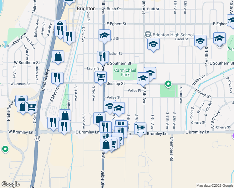 map of restaurants, bars, coffee shops, grocery stores, and more near 657 South 5th Avenue in Brighton