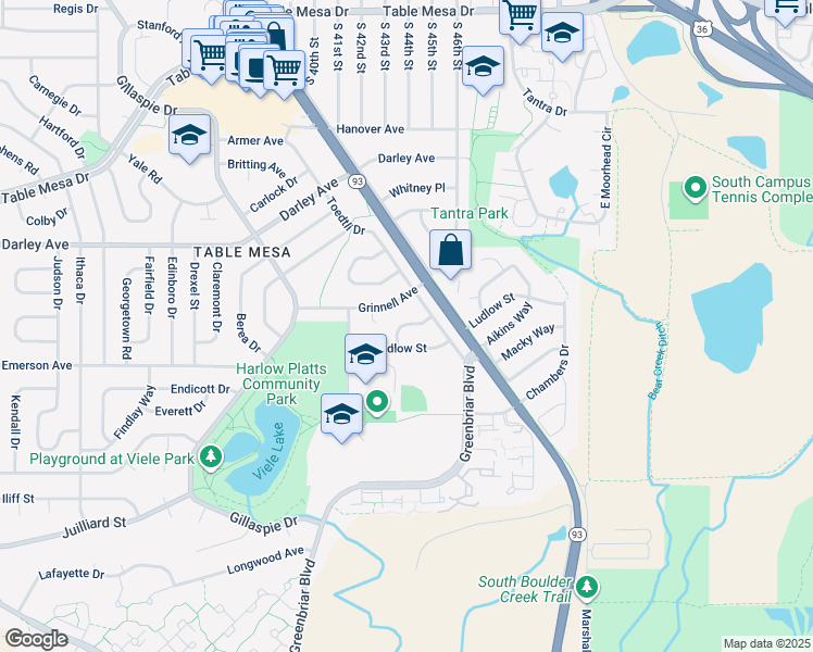 map of restaurants, bars, coffee shops, grocery stores, and more near 1285 Toedtli Drive in Boulder