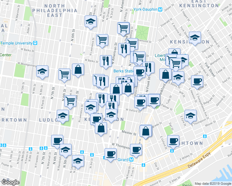 map of restaurants, bars, coffee shops, grocery stores, and more near in Philadelphia