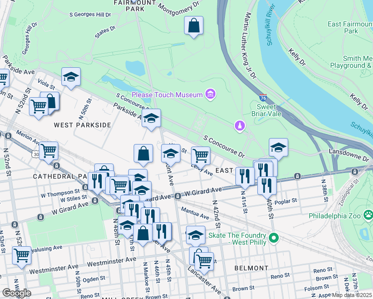 map of restaurants, bars, coffee shops, grocery stores, and more near 4265 Viola Street in Philadelphia