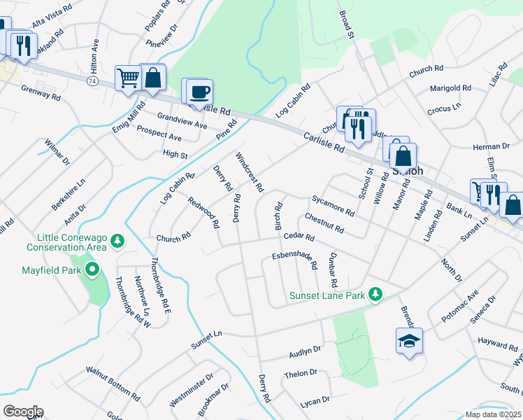 map of restaurants, bars, coffee shops, grocery stores, and more near 2316 Sycamore Road in Shiloh