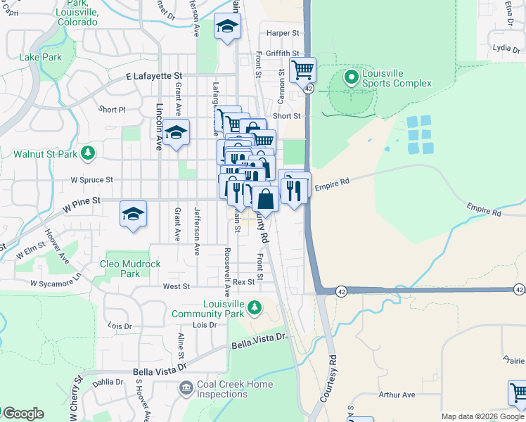 map of restaurants, bars, coffee shops, grocery stores, and more near 616 Front Street in Louisville