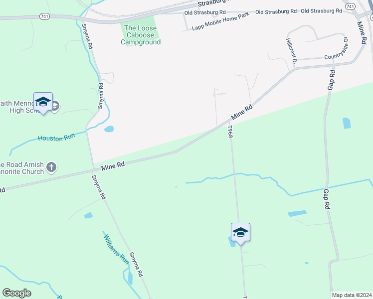 map of restaurants, bars, coffee shops, grocery stores, and more near 5200 Mine Road in Kinzers