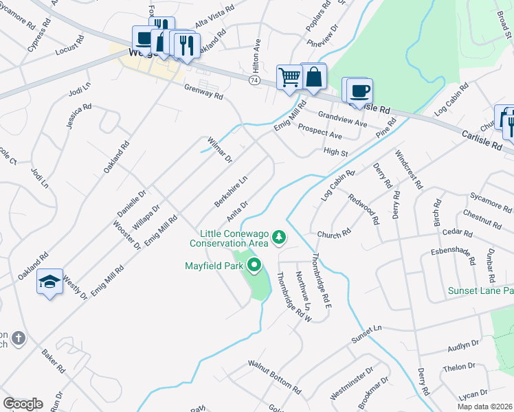 map of restaurants, bars, coffee shops, grocery stores, and more near 2444 Anita Drive in Dover