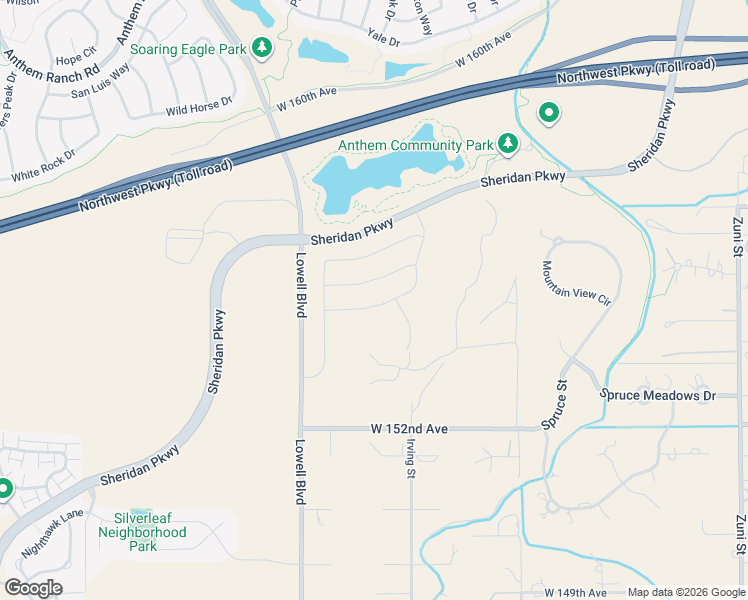 map of restaurants, bars, coffee shops, grocery stores, and more near 3439 West 154th Avenue in Broomfield