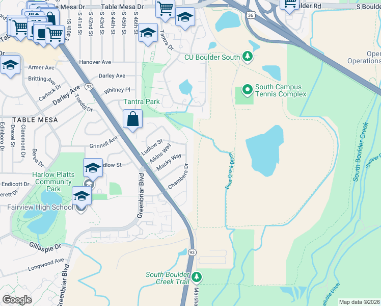 map of restaurants, bars, coffee shops, grocery stores, and more near 1250 Chambers Drive in Boulder