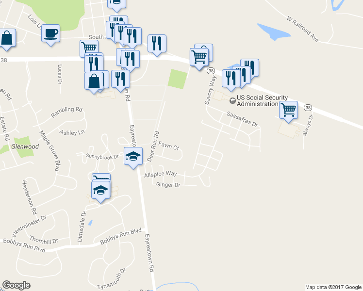 map of restaurants, bars, coffee shops, grocery stores, and more near 69 Fawn Court in Lumberton
