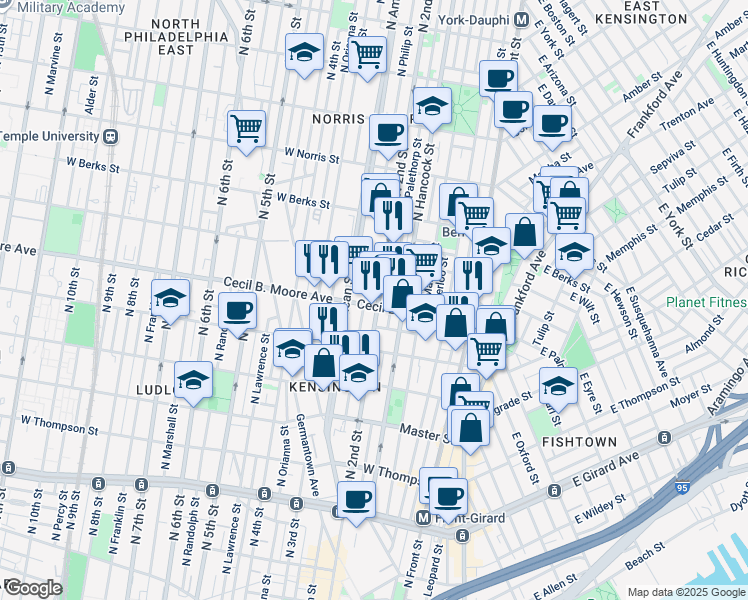 map of restaurants, bars, coffee shops, grocery stores, and more near in Philadelphia