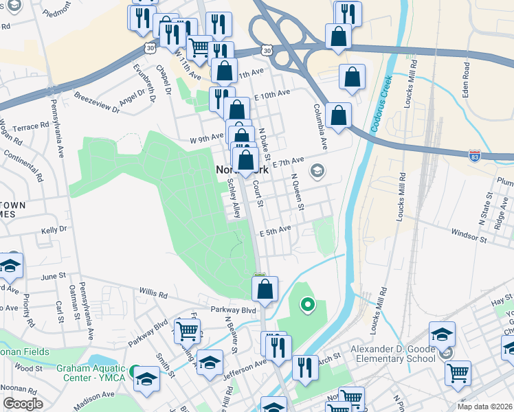 map of restaurants, bars, coffee shops, grocery stores, and more near 1003 Interstate 83 Business in York