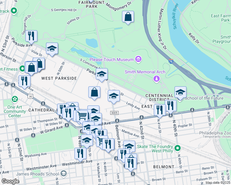 map of restaurants, bars, coffee shops, grocery stores, and more near 4286 Viola Street in Philadelphia