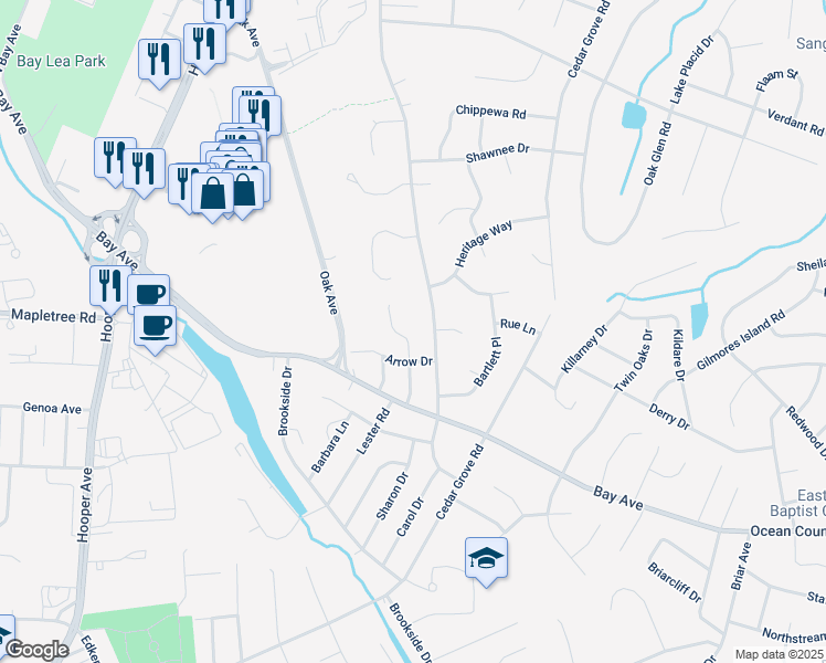map of restaurants, bars, coffee shops, grocery stores, and more near 939 Alden Drive in Toms River