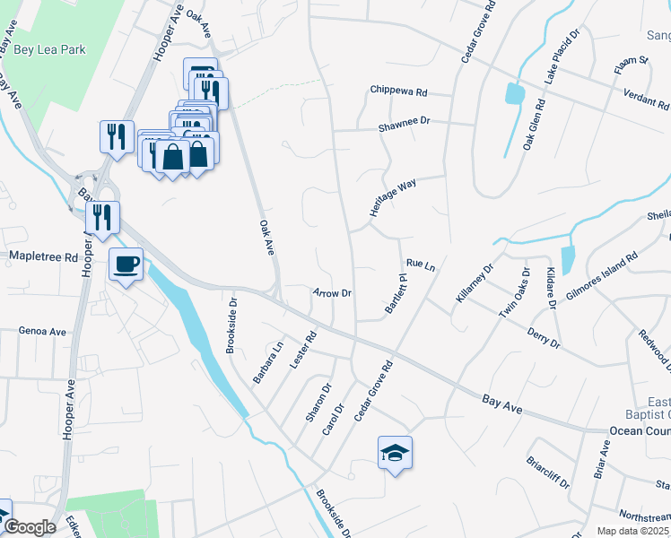 map of restaurants, bars, coffee shops, grocery stores, and more near 939 Alden Drive in Toms River