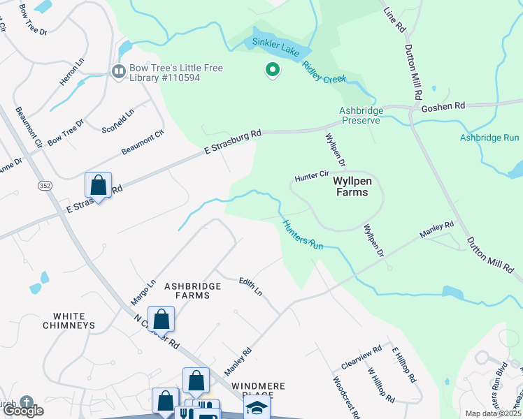 map of restaurants, bars, coffee shops, grocery stores, and more near 1661 Fox Crossing in West Chester