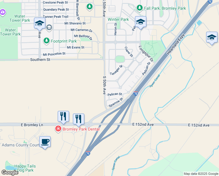 map of restaurants, bars, coffee shops, grocery stores, and more near 5012 Goshawk Court in Brighton