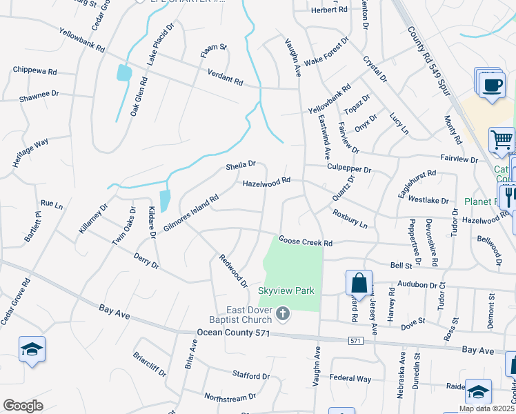 map of restaurants, bars, coffee shops, grocery stores, and more near 520 Sleepy Hollow Road in Toms River