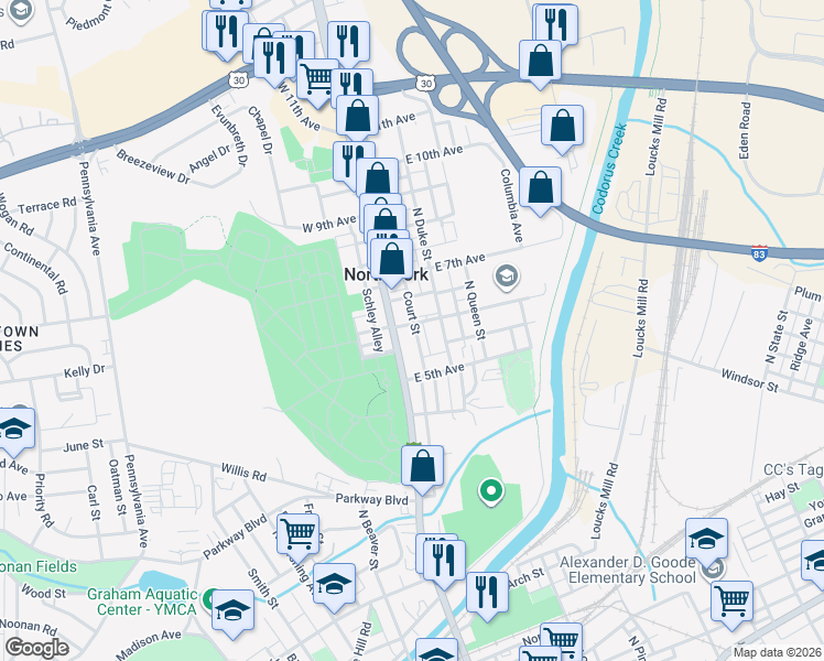 map of restaurants, bars, coffee shops, grocery stores, and more near 1003 Interstate 83 Business in York