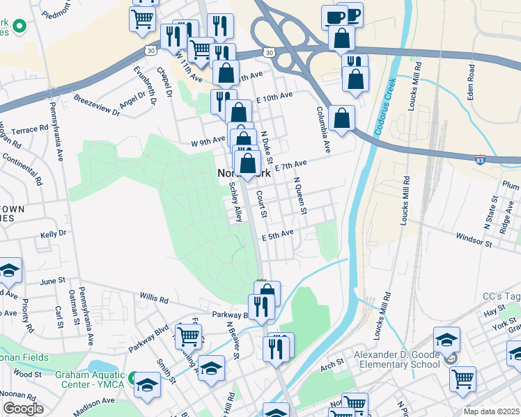 map of restaurants, bars, coffee shops, grocery stores, and more near 24 East 6th Avenue in York