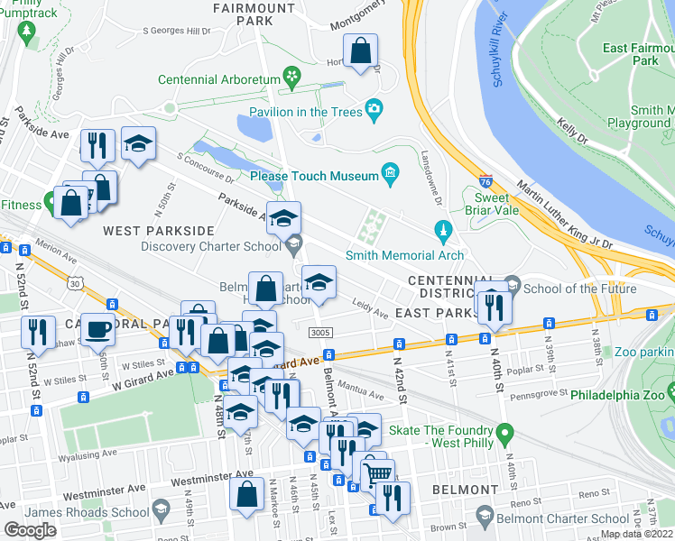 map of restaurants, bars, coffee shops, grocery stores, and more near 4271 Viola Street in Philadelphia
