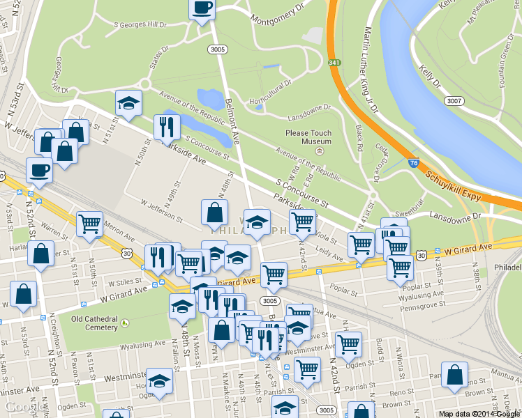 map of restaurants, bars, coffee shops, grocery stores, and more near 4294 Viola Street in Philadelphia