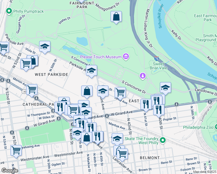 map of restaurants, bars, coffee shops, grocery stores, and more near 4271 Viola Street in Philadelphia