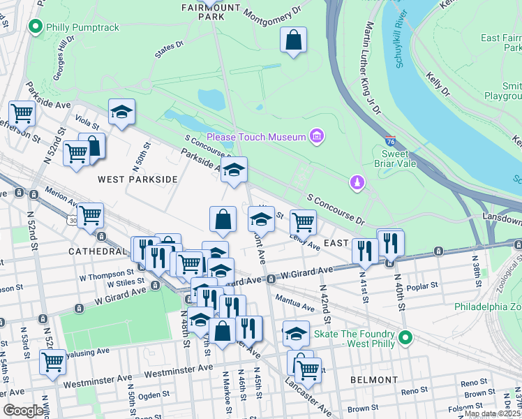 map of restaurants, bars, coffee shops, grocery stores, and more near 4294 Viola Street in Philadelphia