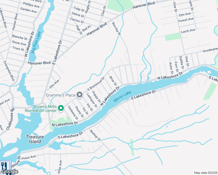 map of restaurants, bars, coffee shops, grocery stores, and more near 23 Begonia Street in Browns Mills