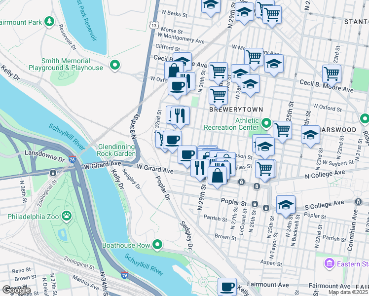 map of restaurants, bars, coffee shops, grocery stores, and more near in Philadelphia