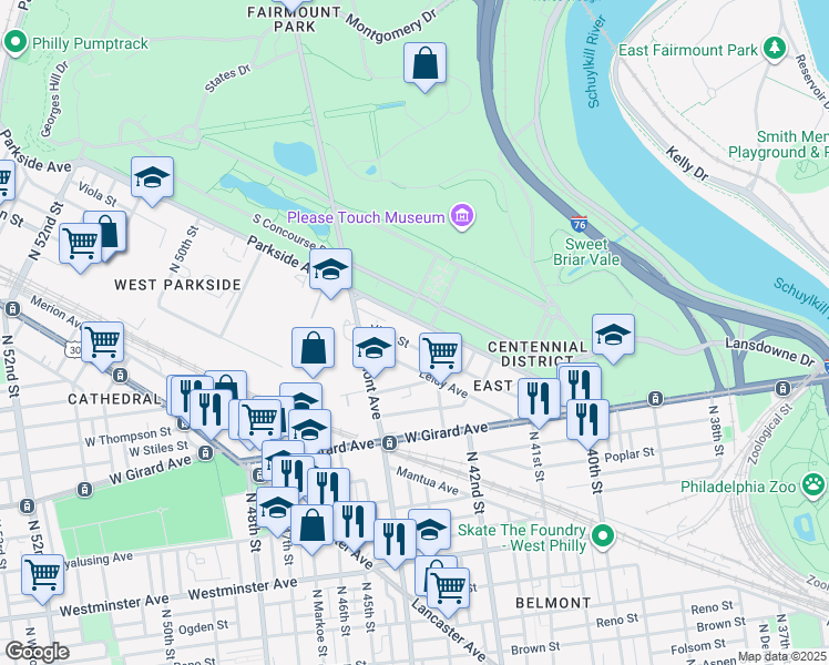 map of restaurants, bars, coffee shops, grocery stores, and more near 4265 Viola Street in Philadelphia