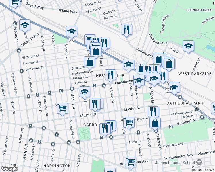 map of restaurants, bars, coffee shops, grocery stores, and more near in Philadelphia