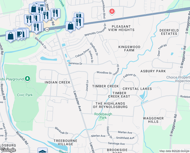 map of restaurants, bars, coffee shops, grocery stores, and more near 351 Timbercreek Road in Reynoldsburg