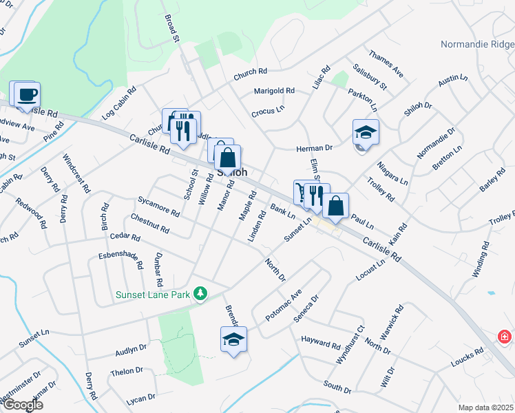 map of restaurants, bars, coffee shops, grocery stores, and more near 2239 Linden Road in Shiloh