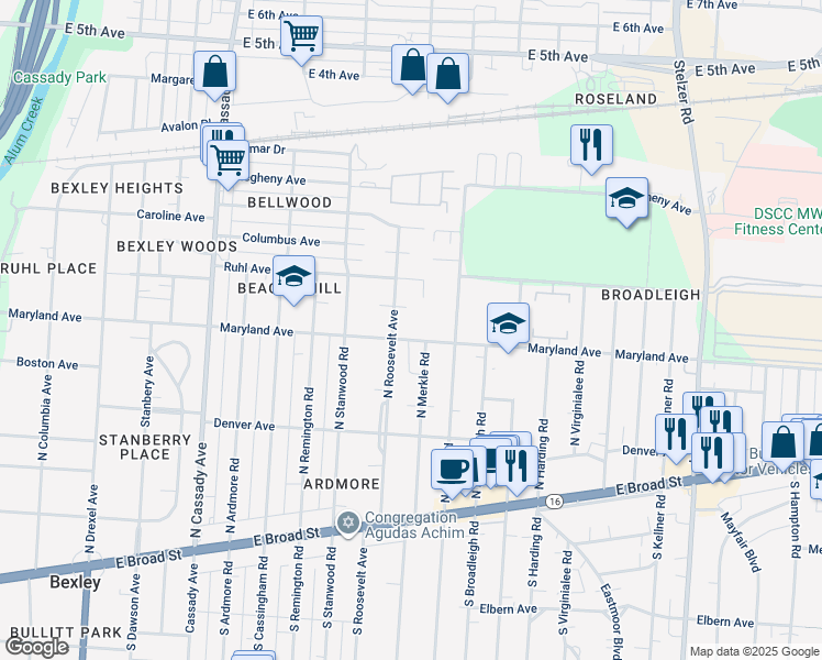 map of restaurants, bars, coffee shops, grocery stores, and more near 2898 Maryland Avenue in Columbus