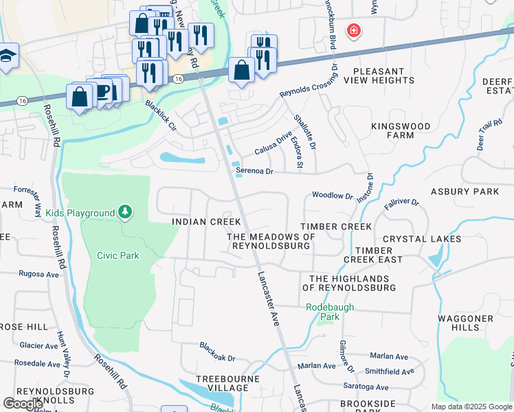 map of restaurants, bars, coffee shops, grocery stores, and more near 7176 Feather Ct in Reynoldsburg