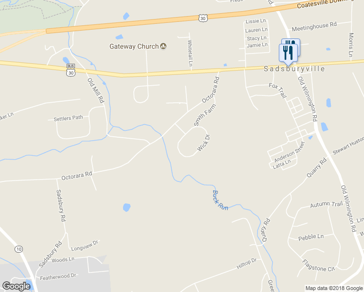 map of restaurants, bars, coffee shops, grocery stores, and more near 12 Wick Drive in Parkesburg