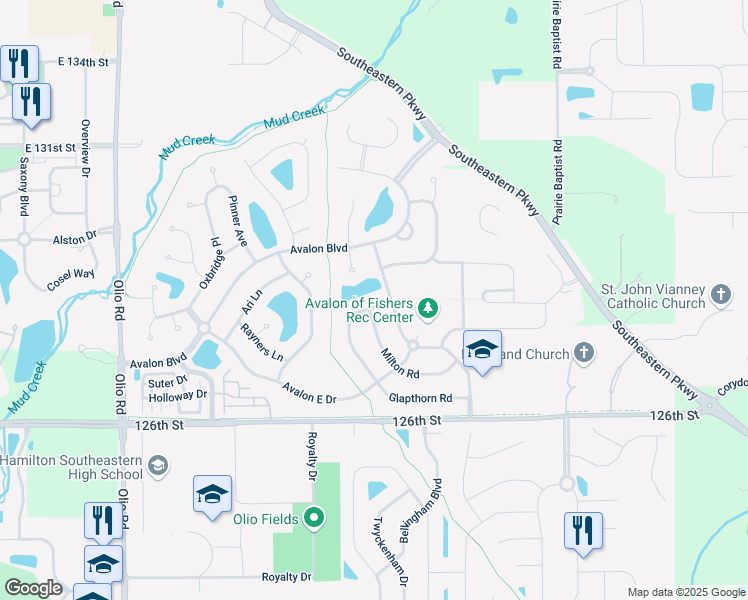 map of restaurants, bars, coffee shops, grocery stores, and more near 14340 Rotterdam Road in Fishers