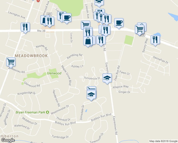 map of restaurants, bars, coffee shops, grocery stores, and more near 90 Bayberry Court in Lumberton