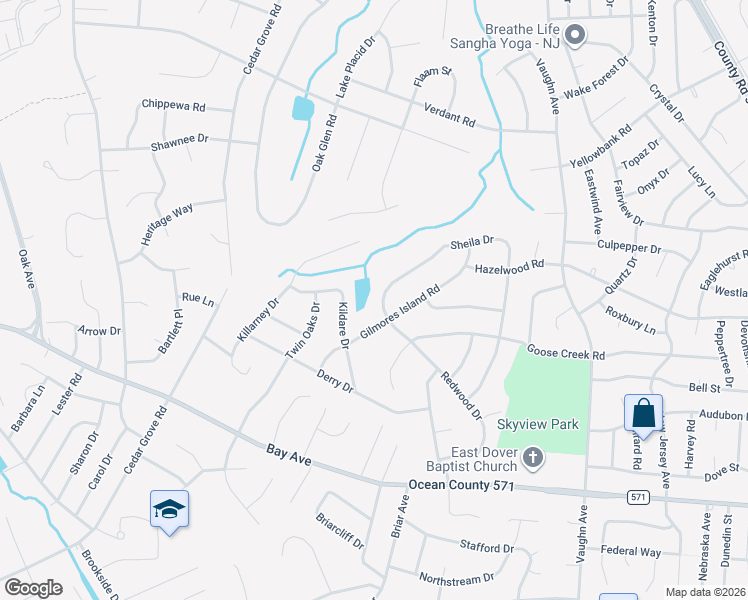 map of restaurants, bars, coffee shops, grocery stores, and more near 1004 Sheila Drive in Toms River