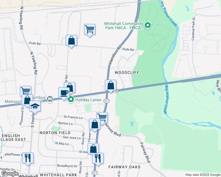 map of restaurants, bars, coffee shops, grocery stores, and more near 4790 Ohio 16 in Whitehall