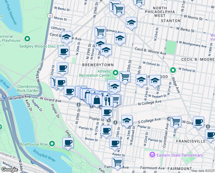 map of restaurants, bars, coffee shops, grocery stores, and more near 1330 North Taney Street in Philadelphia