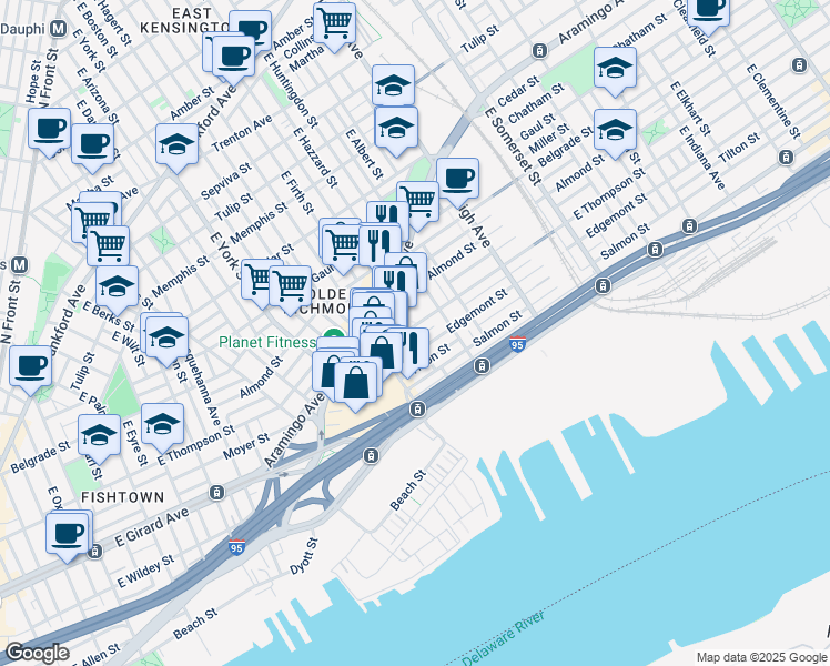 map of restaurants, bars, coffee shops, grocery stores, and more near 2538 Webb Street in Philadelphia