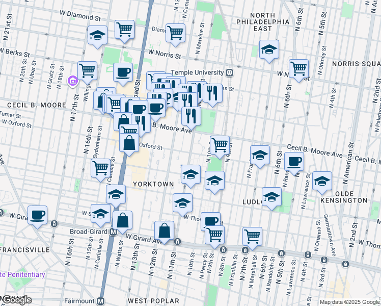 map of restaurants, bars, coffee shops, grocery stores, and more near in Philadelphia
