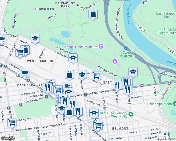 map of restaurants, bars, coffee shops, grocery stores, and more near 4265 Viola Street in Philadelphia