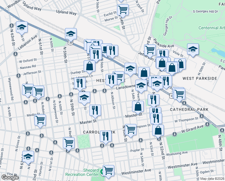 map of restaurants, bars, coffee shops, grocery stores, and more near in Philadelphia