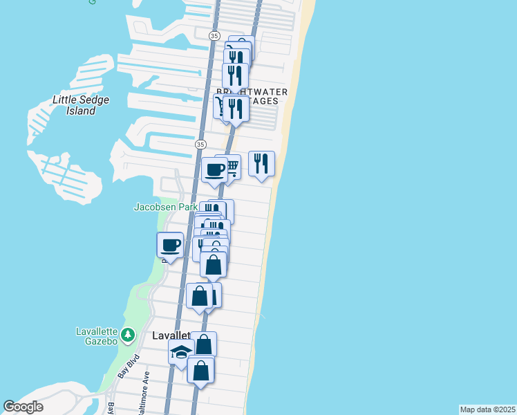 map of restaurants, bars, coffee shops, grocery stores, and more near 4 White Ave in Lavallette