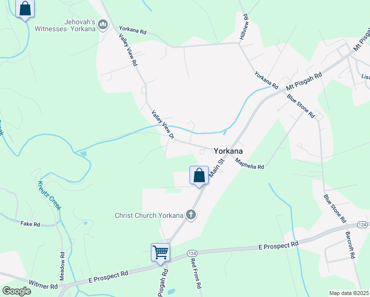 map of restaurants, bars, coffee shops, grocery stores, and more near 1088 Valley View Road in York