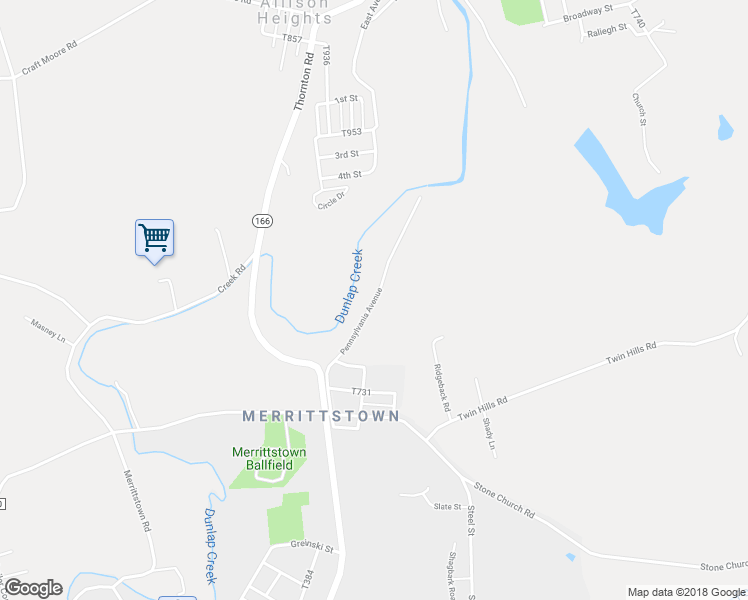 map of restaurants, bars, coffee shops, grocery stores, and more near 299 Pennsylvania Boulevard in Brownsville